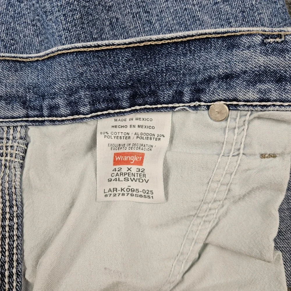 Wrangler Mens Carpenter Jeans 42x32 Light Wash Denim Utility Work Pants 94LSWDV